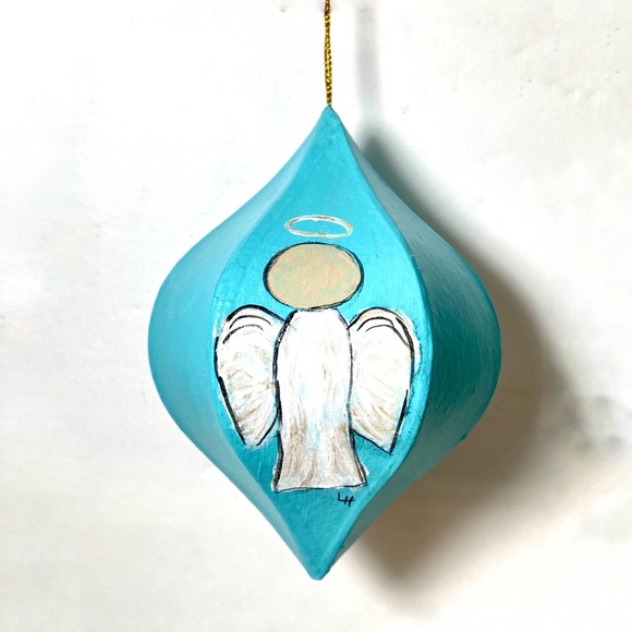 ORIGINAL Hand Painted Angel Folk Art 6 Sided Paper Mache Christmas Ornament - Picture 10 of 10